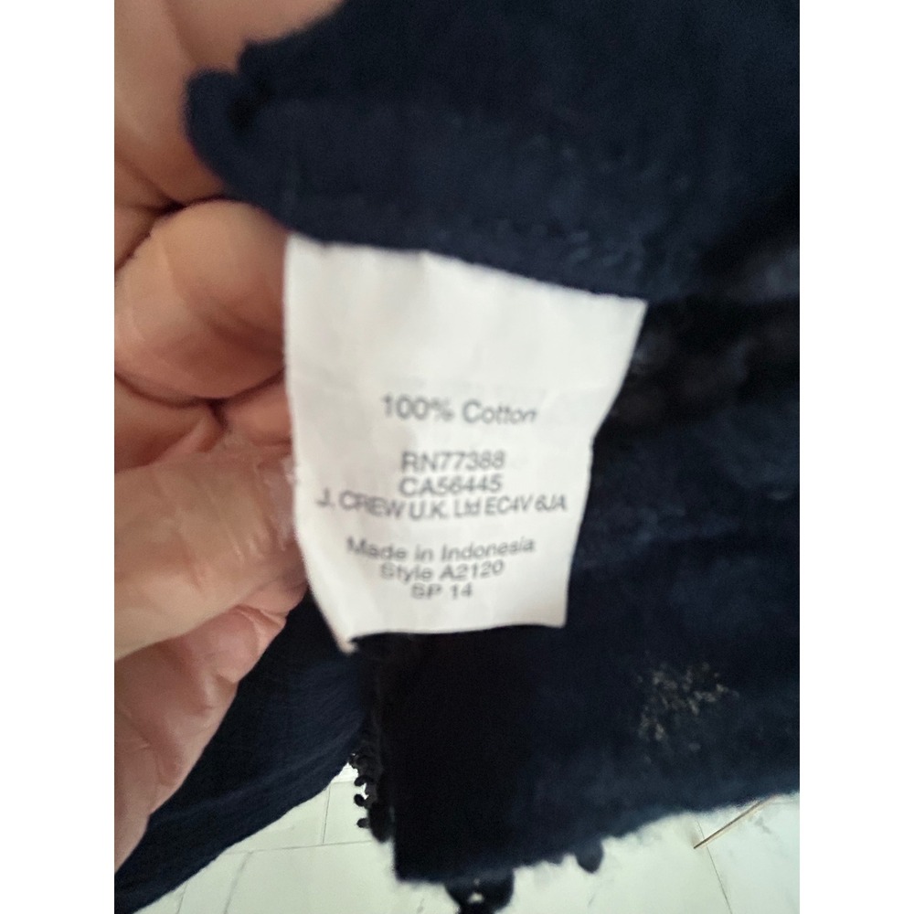 J.Crew Navy Blue Cotton Gauze Pom Pom Trim Keyhole Top XXS A2120 - Picture 4 of 10